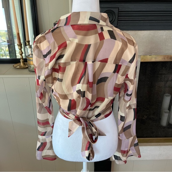 Neutral Multicolored Crop Top w/ Mesh Sleeves - Picture 2 of 3